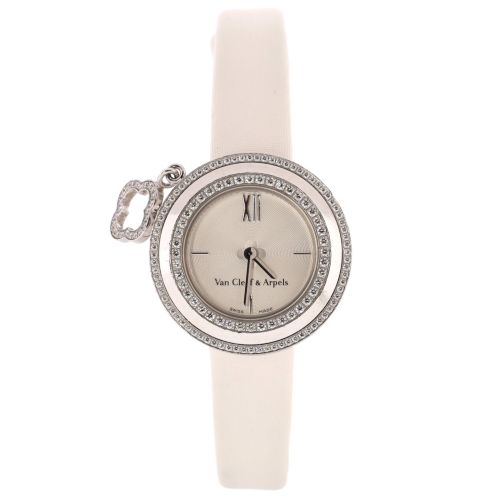 Charms Two Row Quartz Watch White Gold and Satin with Diamond Bezel and Mother of Pearl 25