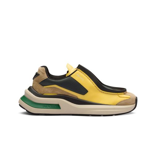 Prada Unisex Systeme Brushed Leather Sneakers With Bike Fabric And Suede Elements 