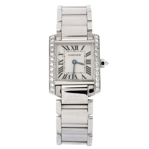 Tank Francaise Quartz Watch White Gold with Diamond Bezel 20