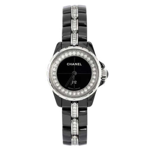 J12 XS Quartz Watch Ceramic and Stainless Steel with Diamond Flange and Bracelet 19