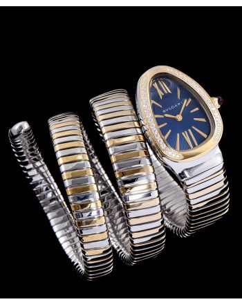 Bvlgari 18ct pink-gold, stainless steel and diamond watch Blue