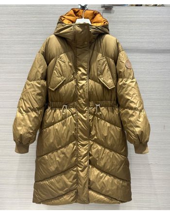 Hermes Women's Long Reversible Puffer Coat Khaki