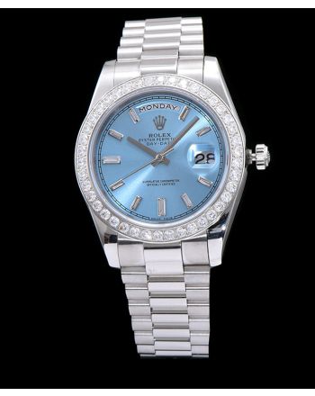 Rolex Stainless Steel President Watch With Diamond Blue