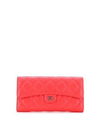 CC Gusset Classic Flap Wallet Quilted Caviar Long