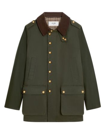 Celine Women's Hunting Jacket In Waxed Fabric Dark Green