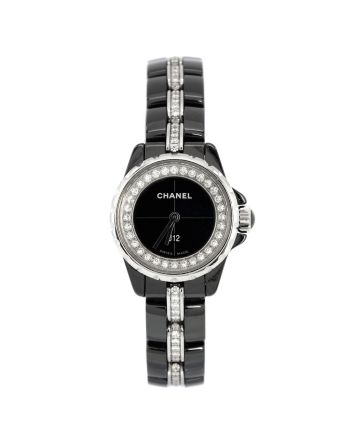 J12 XS Quartz Watch Ceramic and Stainless Steel with Diamond Flange and Bracelet 19