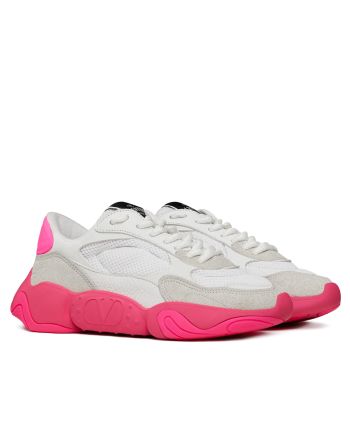 Valentino Garavani Bubbleback Mesh And Suede Sneaker Peachblow