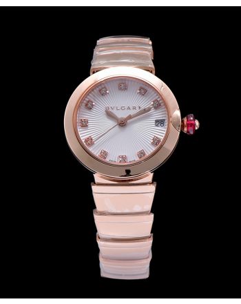 Bulgari golden stainless steel and diamond watch White